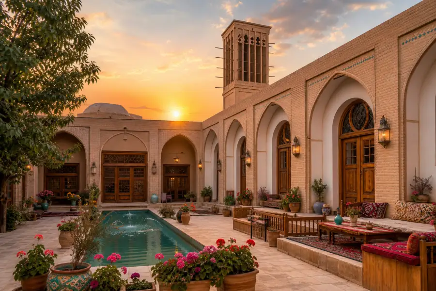 حیاط سنتی اقامتگاه بوم‌گردی