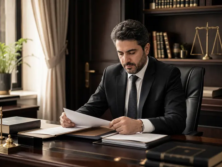 وکیل در حال بررسی پرونده حقوقی